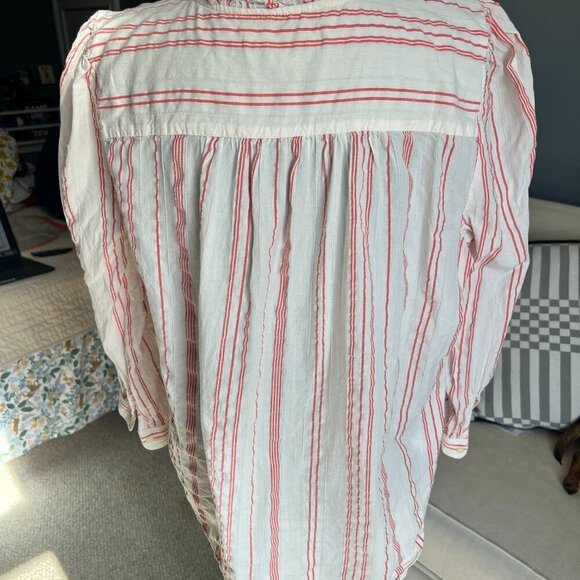 LOFT - SEERSUCKER WHITE AND RED STRIPE SHIRT - SIZE L - Picture 8 of 8